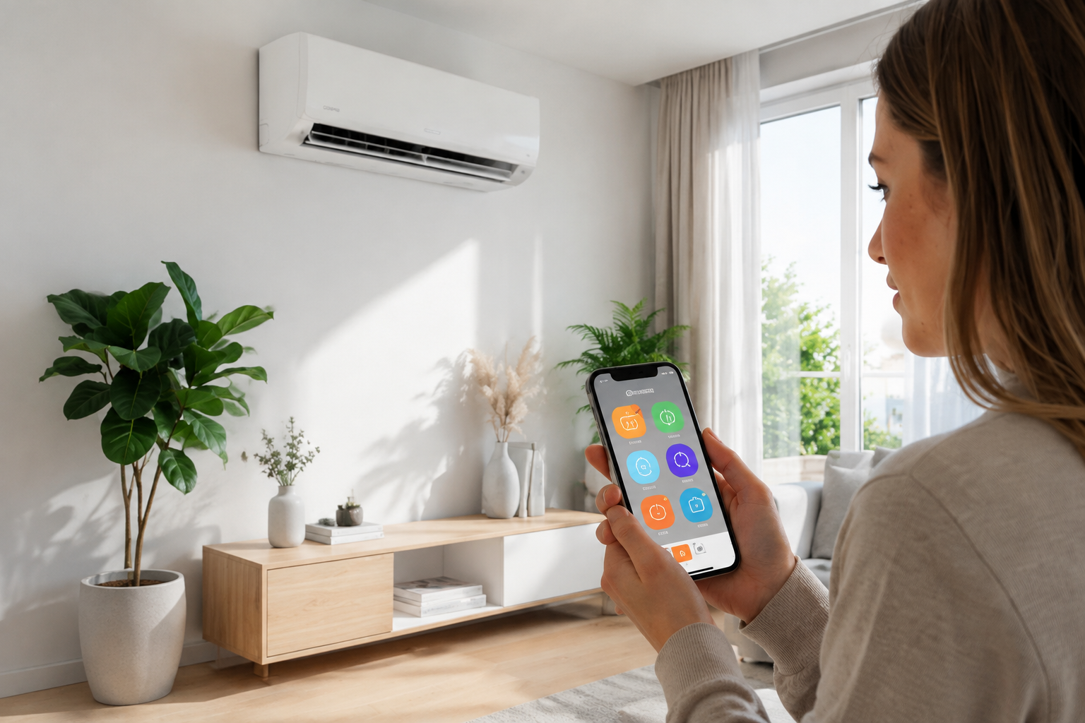 Installation d’une climatisation murale dans un intérieur lumineux